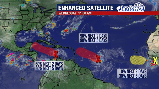 Forecasters watching three areas for potential tropical development