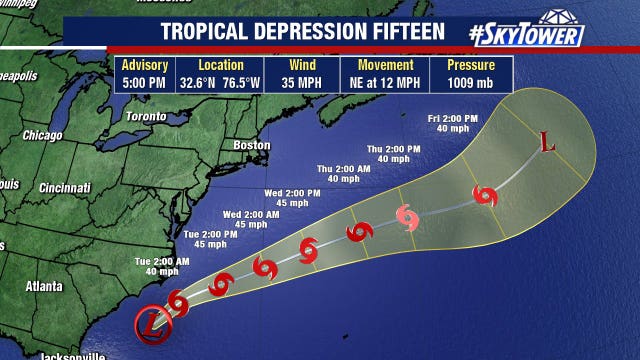 Tropical Depression 15 forms in Atlantic; no threat to land
