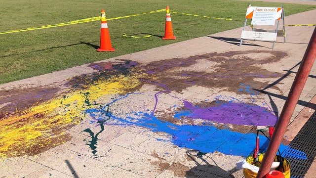 7 arrested after pouring paint on Curtis Hixon sidewalk
