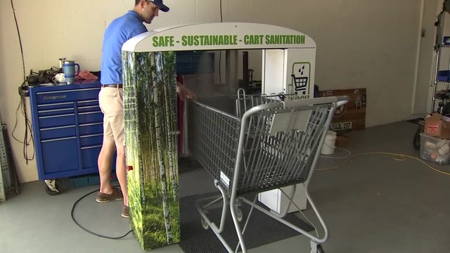 Car wash for shopping carts sanitizes for under a penny per buggy