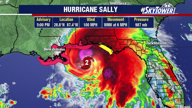 Sally becomes Category 2 hurricane as tropical storms Teddy, Vicky form