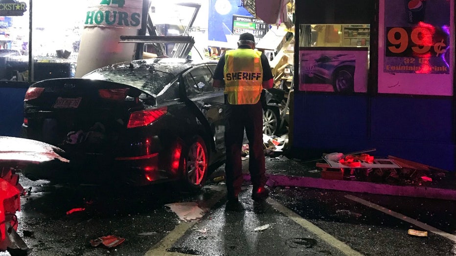 Photo: Scene of Demarcus Jefferson's sedan that crashed into a Winter Haven gas station in September 2020, killing a customer inside.