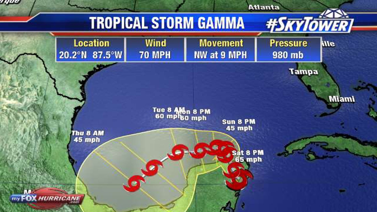 Tropical Storm Gamma strengthens as it moves across Gulf of Mexico