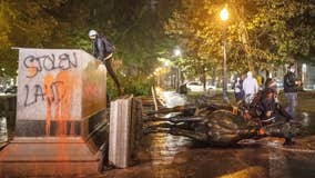 Protesters knock down Roosevelt and Lincoln statues in Portland