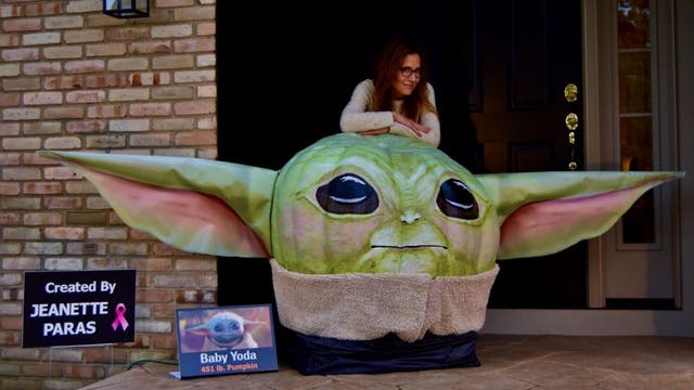 Artist creates 'Baby Yoda' out of giant 451-pound pumpkin