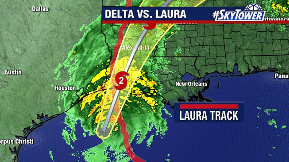 Hurricane Delta vs Laura map