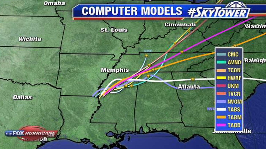 Tropical Storm Delta computer models