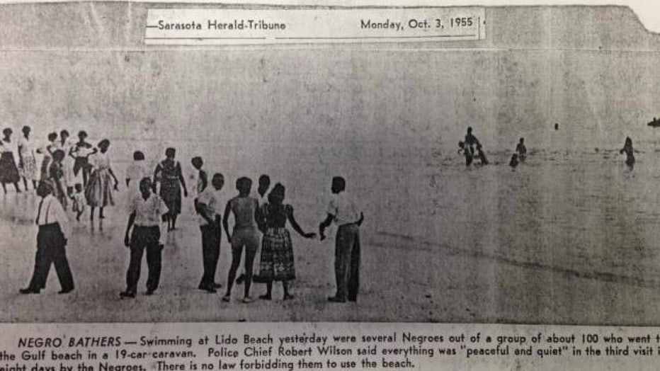 Beach caravan newspaper article from 1955