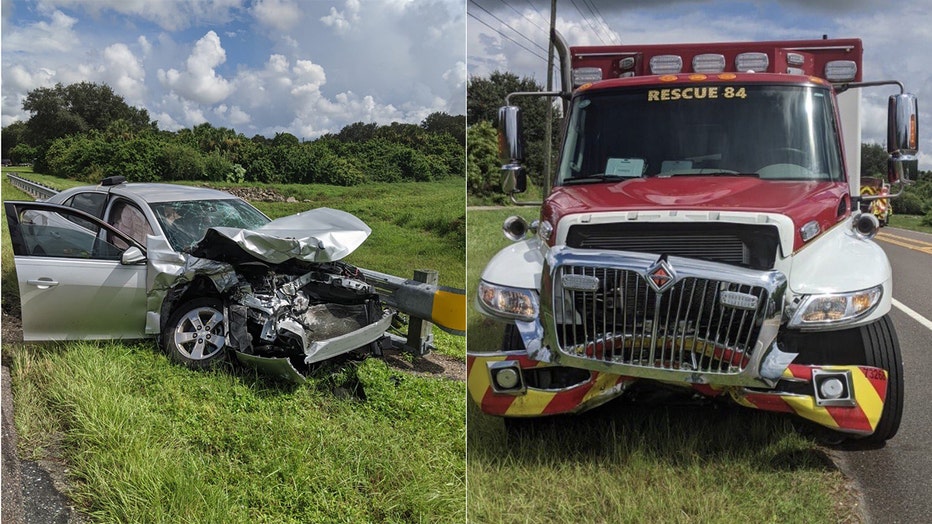 DIstracted driver crashes into EMS vehicle in north port