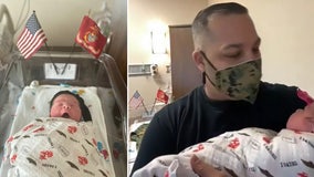 Retired US Marine and his wife welcome newborn son on Marine Corps' 245th birthday