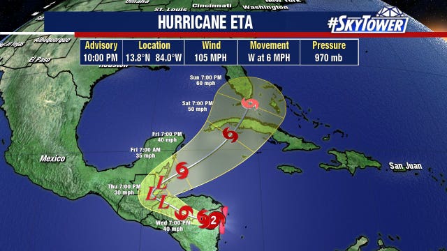 Eta to weaken to tropical storm, could threaten Florida this weekend