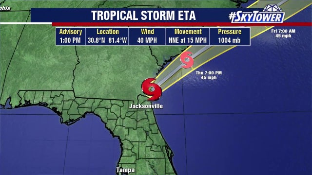 Weakened Eta speeds off, leaving behind a soaked Tampa Bay area