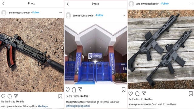 PCSO: Hollins High School student arrested for making school shooting threat on Instagram