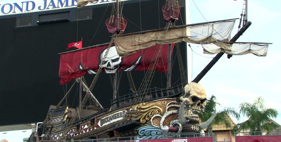 Pirate ship at Raymond James Stadium ahead of Super Bowl LV 