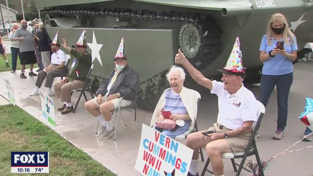 World War II veterans honored with a drive-thru birthday parade in Dunedin