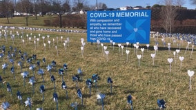 Pinwheels, hearts displayed outside Missouri hospital to mark 1 year since 1st COVID-19 patient