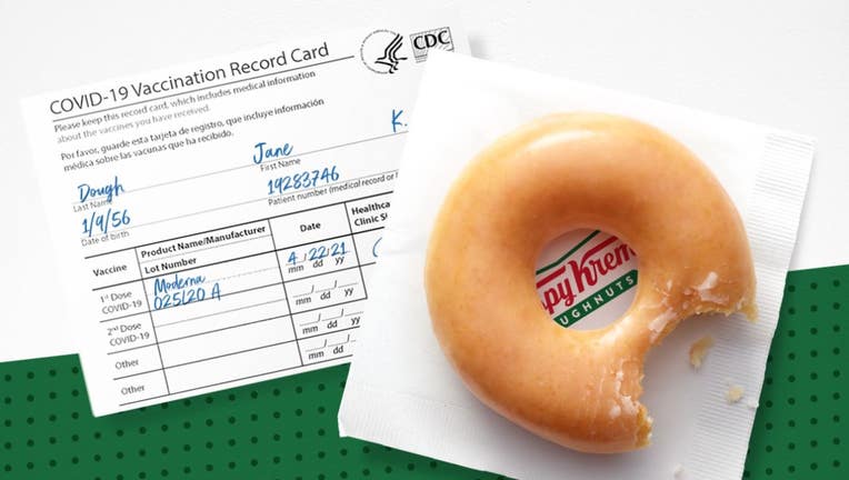 Customers who show a valid COVID-19 Vaccination Record Card can get one free glazed doughnut at Krispy Kreme each day for the rest of 2021. (Photo credit: Provided / Krispy Kreme)