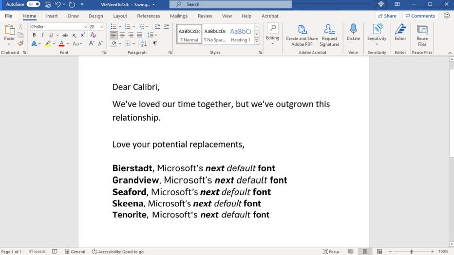 Calibri breakup letter