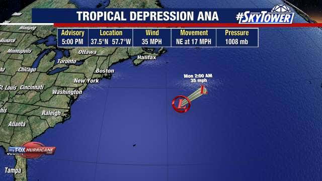 Ana weakens into a depression as it moves away from Bermuda