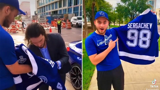 Lightning’s Sergachev stops to sign fan’s jersey outside Amalie Arena