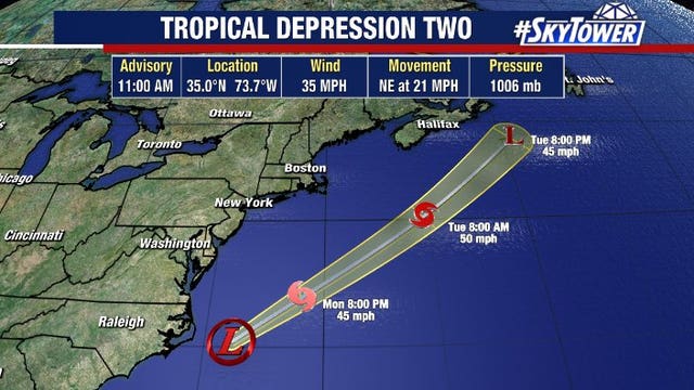 Season's second tropical depression forms as forecasters watch two other areas of interest