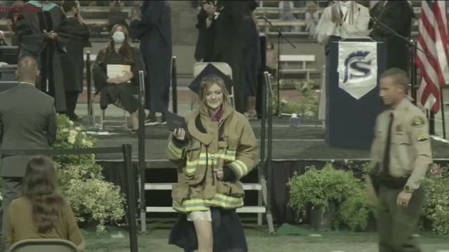 Daughter of firefighter killed in California firehouse shooting wears dad's jacket to high school graduation