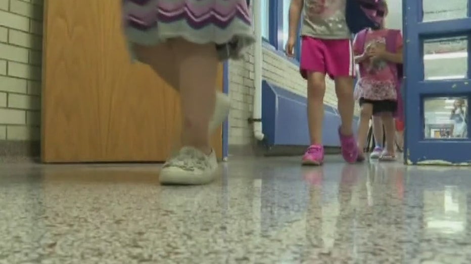 Children walking in school