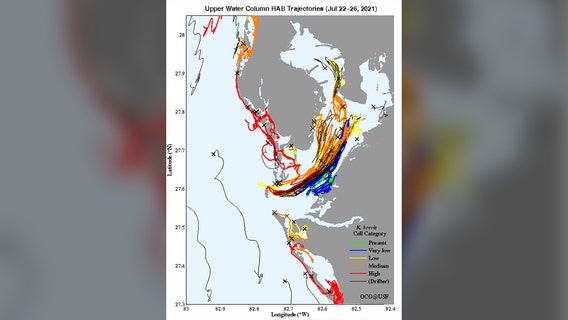 Red tide prediction map shows worsening conditions on Pinellas County beaches