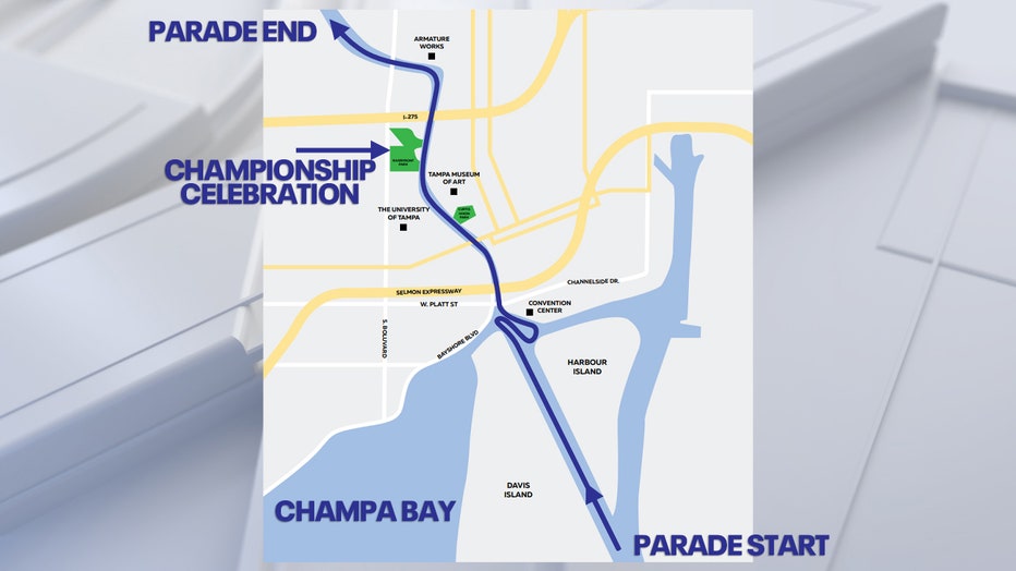 Tampa Bay Lightning boat parade route map