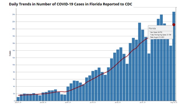 Florida hits new records for daily COVID-19 hospitalizations, cases top 24K