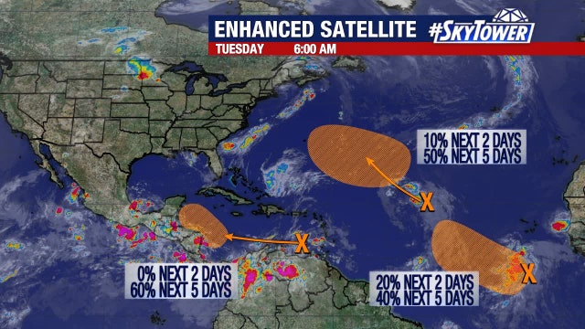 Forecasters watching three areas of interest in the tropics