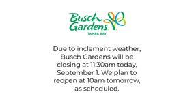 Busch Gardens closes for the rest of Wednesday due to rainy weather