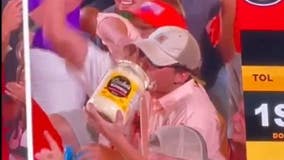 Video: North Carolina man devours tub of mayonnaise at football game