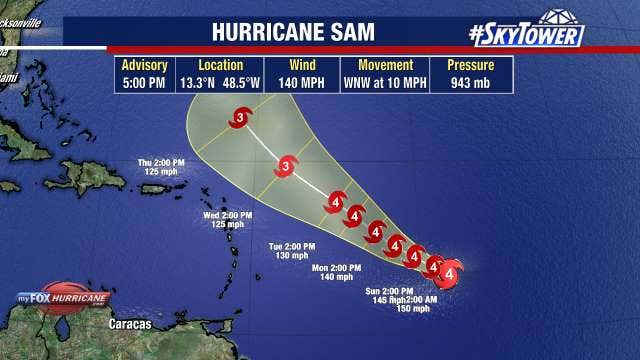 Sam intensifies to category 4 hurricane as Teresa dissapates