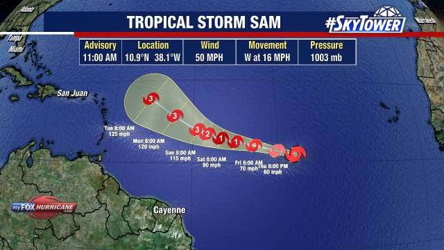 Tropical Storm Sam forms; expected to become major hurricane next week