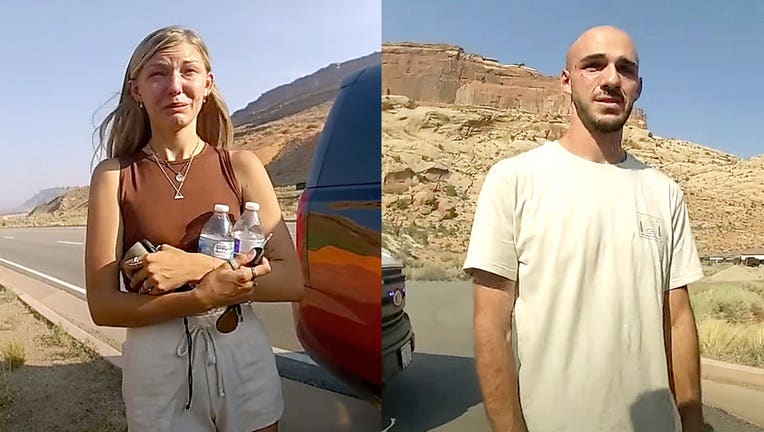 Gabby Petito, left, and Brian Laundrie are seen in bodycam footage released by the Moab City Police Department in Utah. (Moab City Police Department)