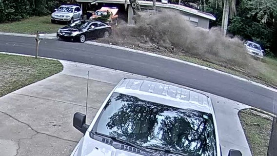 Video shows careening car narrowly miss Clearwater home