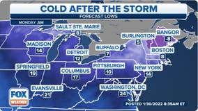Bitter cold surges south in wake of powerful nor'easter
