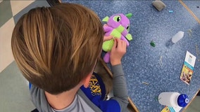 School children re-purpose stuffed animals to make toys for shelter pets