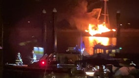 1 hospitalized after sailboat burns in North Carolina harbor