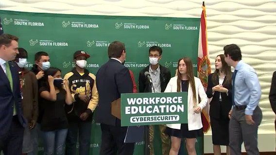 Gov. DeSantis tells masked students at Tampa press conference, ‘Please take those off’