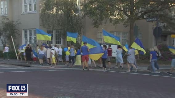 Group marches through Hyde Park to show solidarity with Ukraine and call for the end of violence