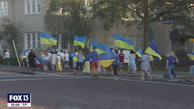 Group marches through Hyde Park to show solidarity with Ukraine and call for the end of violence