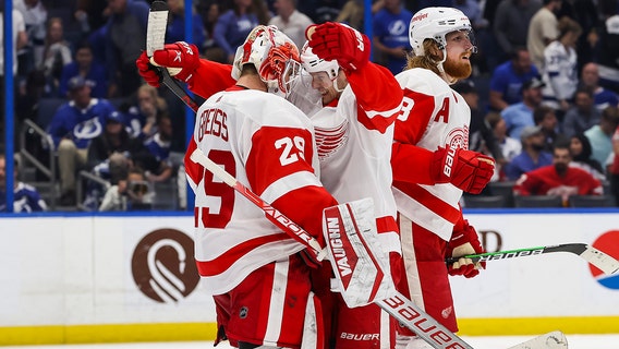 Vrana, Greiss lead Red Wings to 4-3 win over Tampa Bay