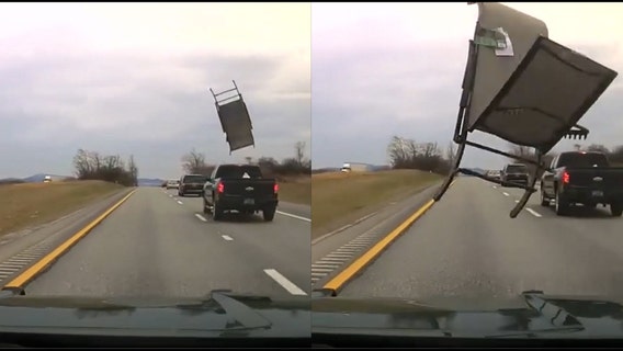 Highway patrol video of flying chair posted to remind driver to secure cargo
