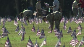 Volunteers place more than 25,000 flags at Bay Pines National Cemetery ahead of Memorial Day