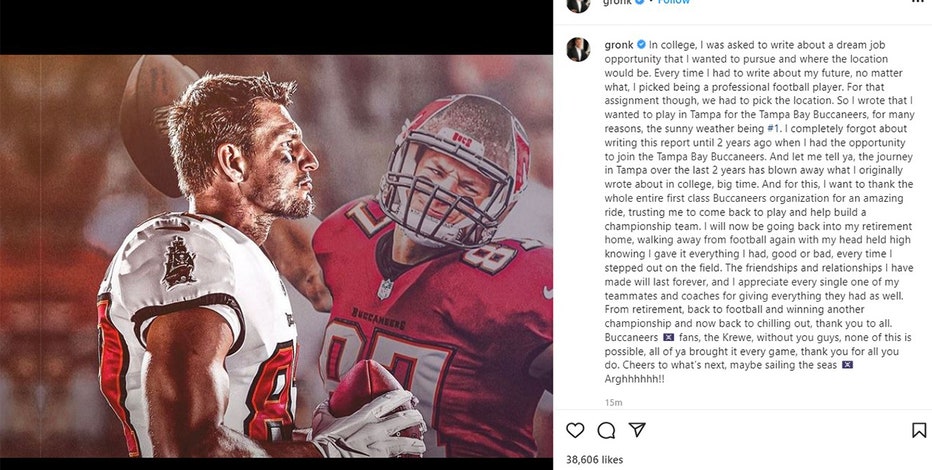 Rob 'Gronk' Gronkowski announces retirement from Buccaneers, NFL on  Instagram