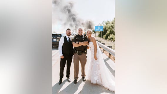 Wedding party celebrates along side of west Michigan freeway after limo catches fire on way to reception