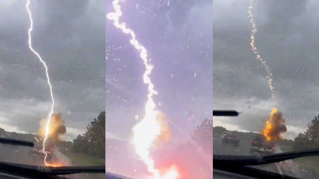 Lightning striking moving truck in St. Pete caught on camera