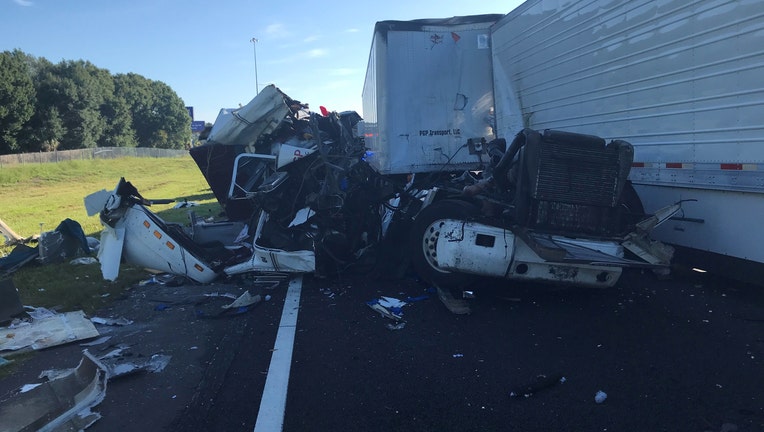 Aftermath of a crash on I-4 involving a semi-truck.
